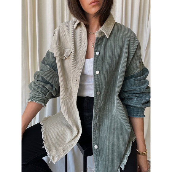 HEATHER CORDUROY SHACKET — Olive/Cream/Teal - Picture 10 of 10